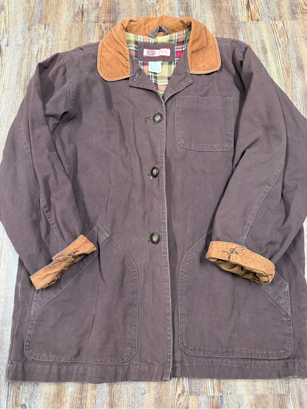 Vintage Y2K Faded Glory brown corduroy jacket with plaid lining, size S